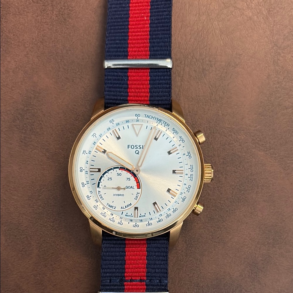 Fossil Gold Watch with Striped Strap